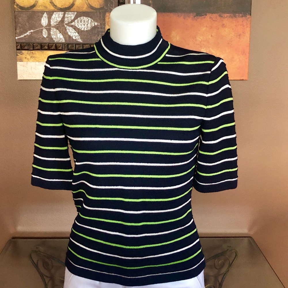 St John (YL) Short Sleeve Striped Mock Turtleneck
